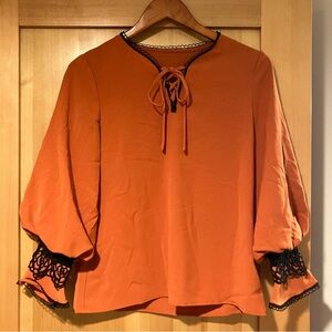 Orange Lace-Trimmed Women's Top